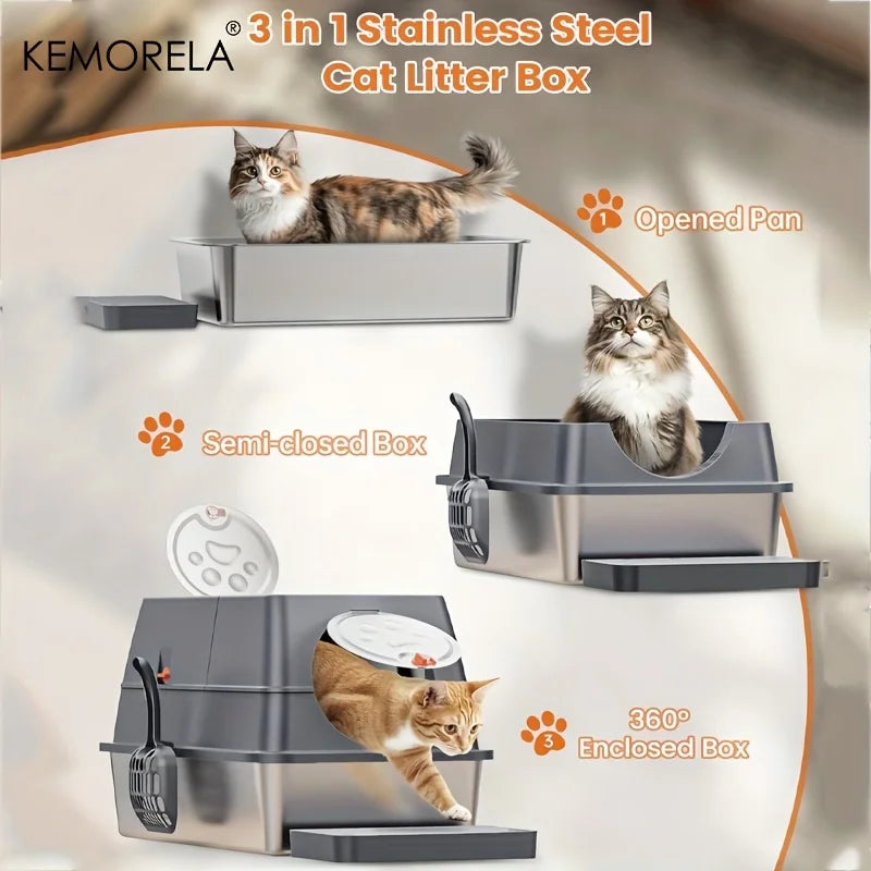 Stainless Steel Cat Litter Box with Lid